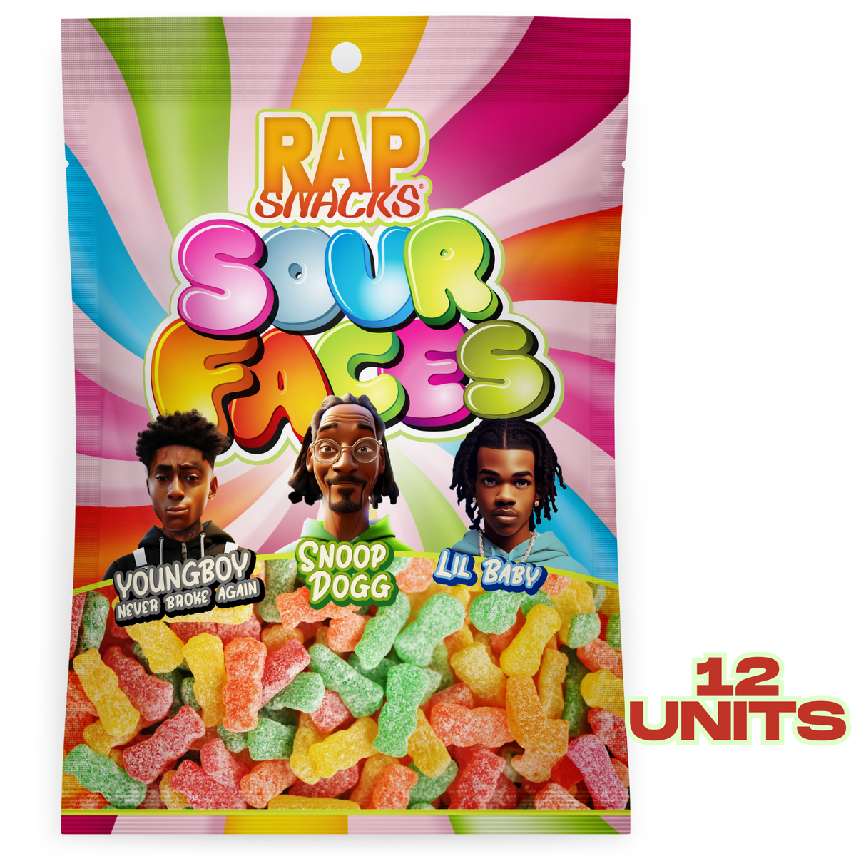 Rap Snacks Sour Gummy Candy Faces (5.3 oz) 12 Bags – OFFICIAL RAP