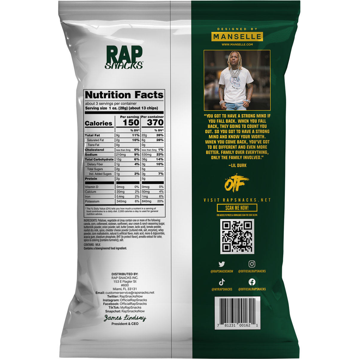 Lil Durk Buttermilk Ranch Oowee Wavy (6 Bags) OFFICIAL RAP SNACKS