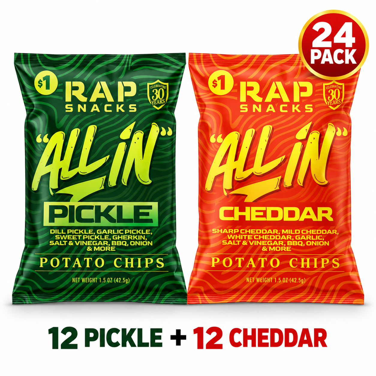 Rap Snacks All In Pickle & Cheddar Potato Chips 1.5 oz – Assorted