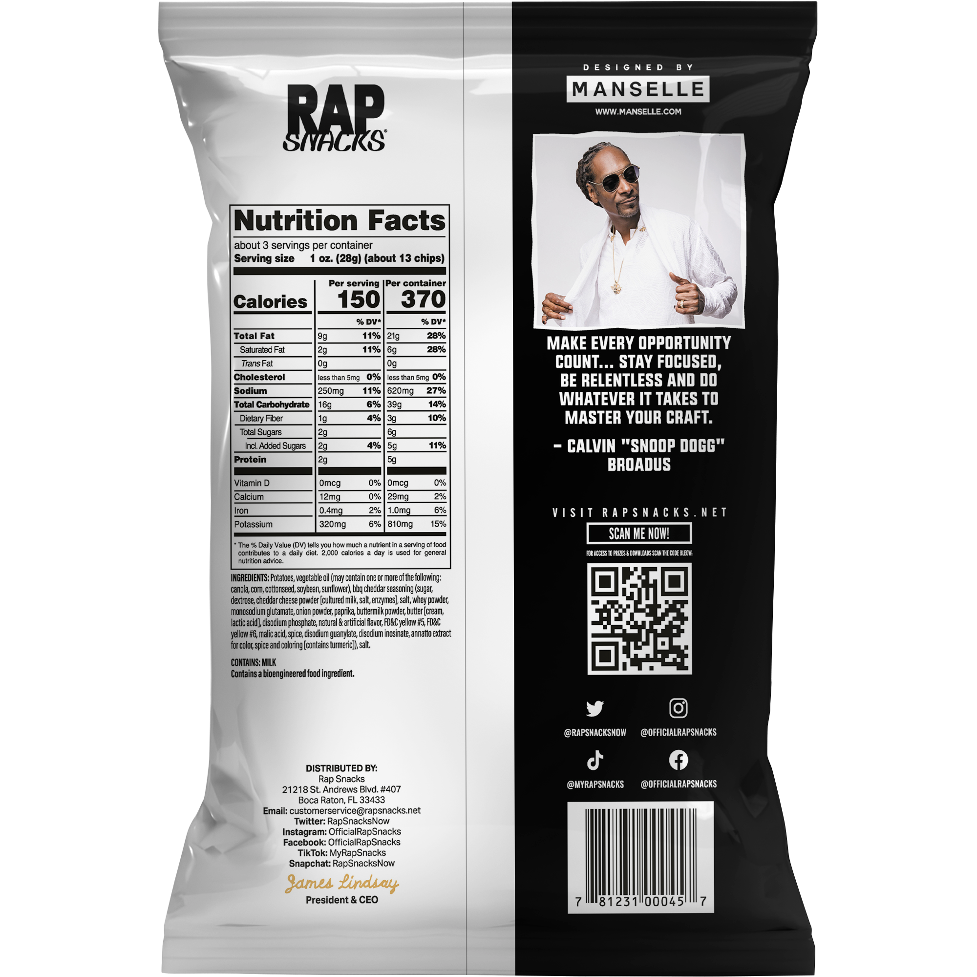 Kettle Bag Rapper Rap Snacks Snoop Dogg OG Bar-B-Que Cheddar Potato Chips (2.5oz) (10 Ba ...