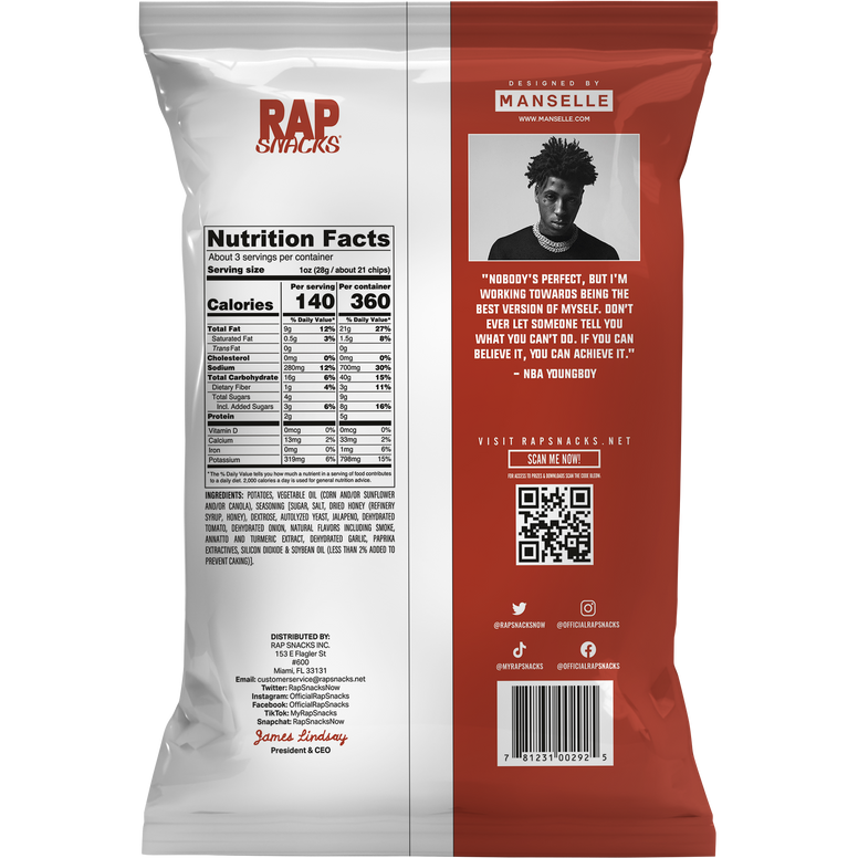 Back view of NBA YoungBoy All In Remixed BBQ chip bag.