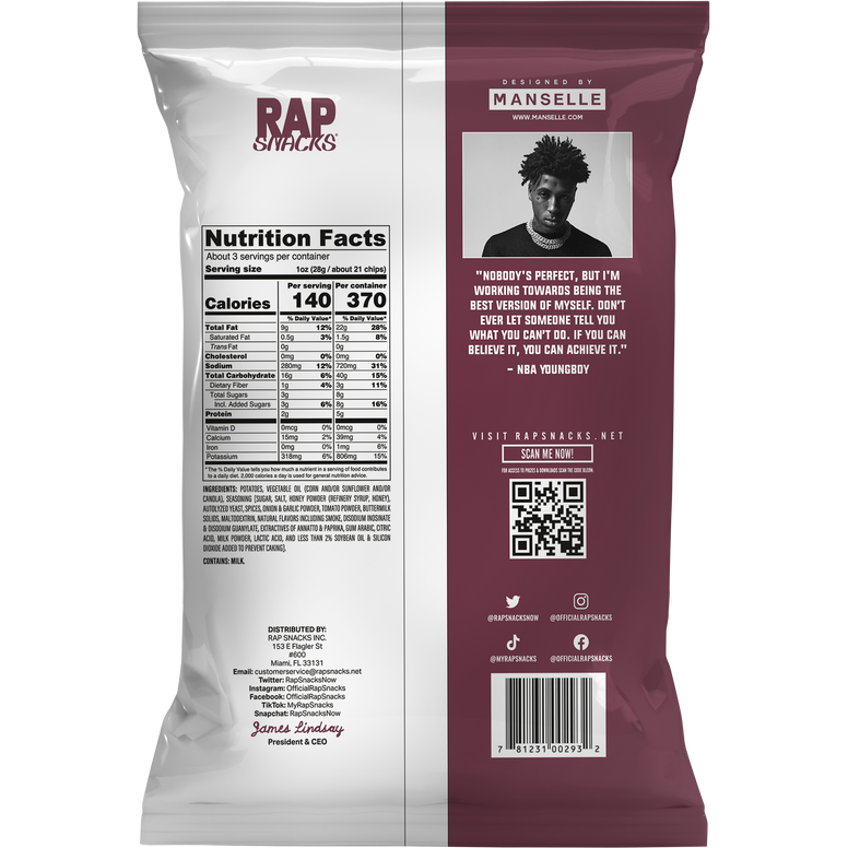 NBA YoungBoy Rap Snacks Heat Fuego flavored chip bag.