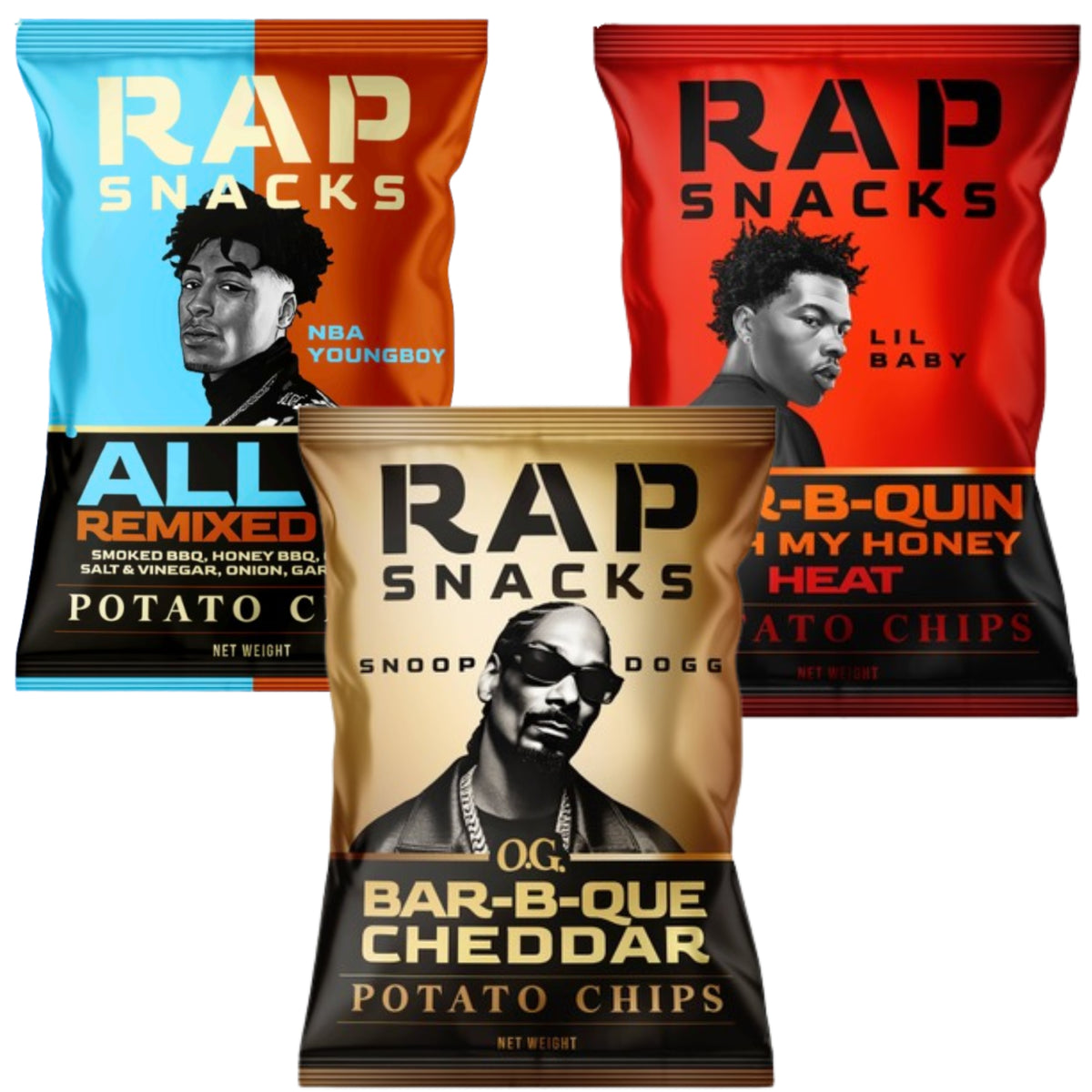 Snacks Packaging Rapper Rap Snacks NBA Youngboy, Snoop Dogg, and Lil Baby Snack Bundle (3 Bags ...