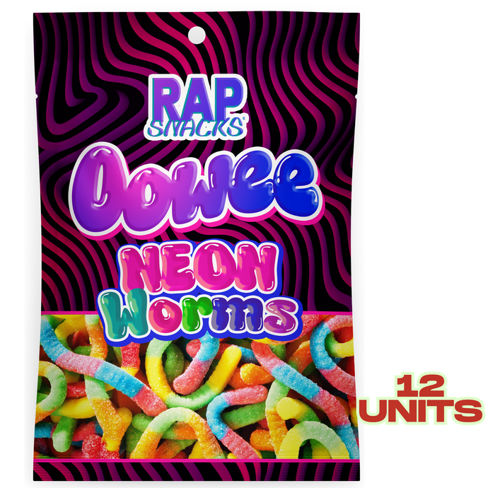 Rap Snacks Oowee Neon Gummy Candy Worms (5.3 oz) 12 Bags