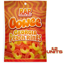 Load image into Gallery viewer, Rap Snacks Oowee Georgia Peach Gummy Candy Rings (5.3 oz) 12 Bags