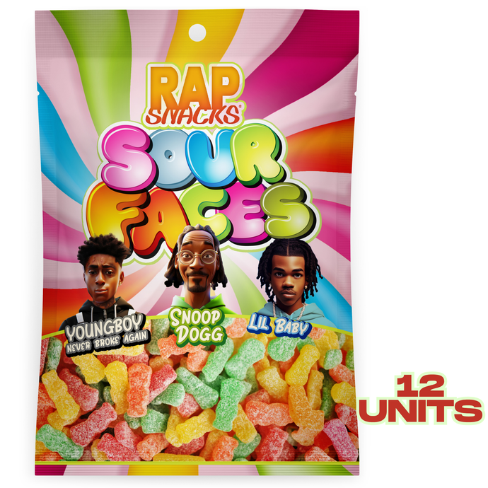 Rap Snacks Sour Gummy Candy Faces (5.3 oz) 12 Bags