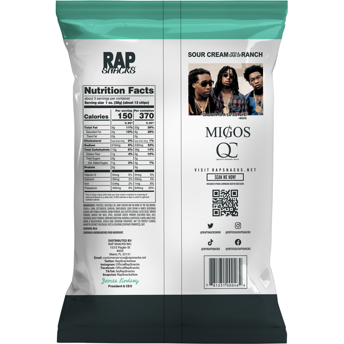 Rap Snacks Migos | Sour Cream With A Dab Of Ranch Chips (10 Bags ...