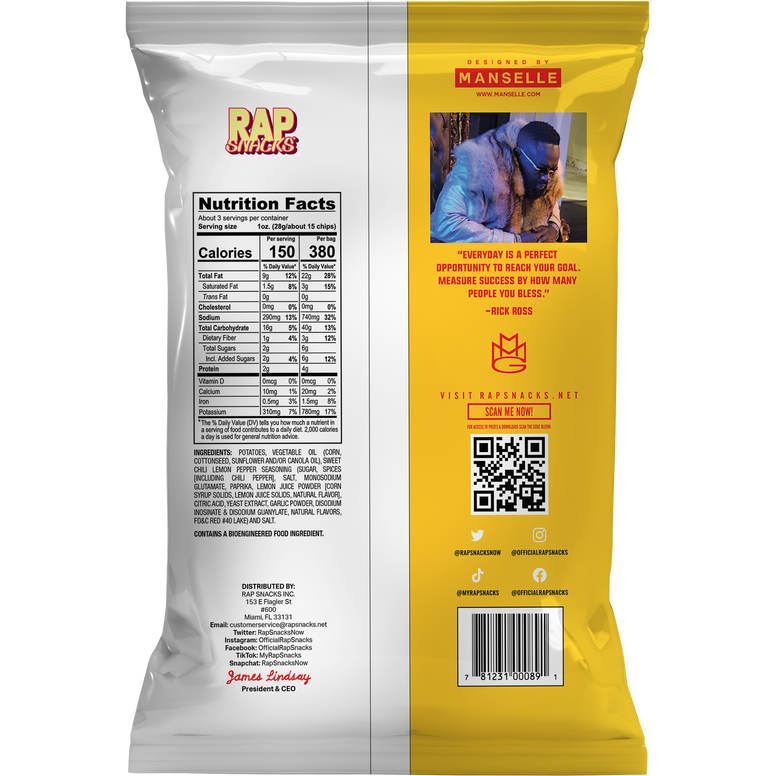 Rick Ross | Sweet Chili Lemon Pepper Chips | (10 Bags) Top Teens