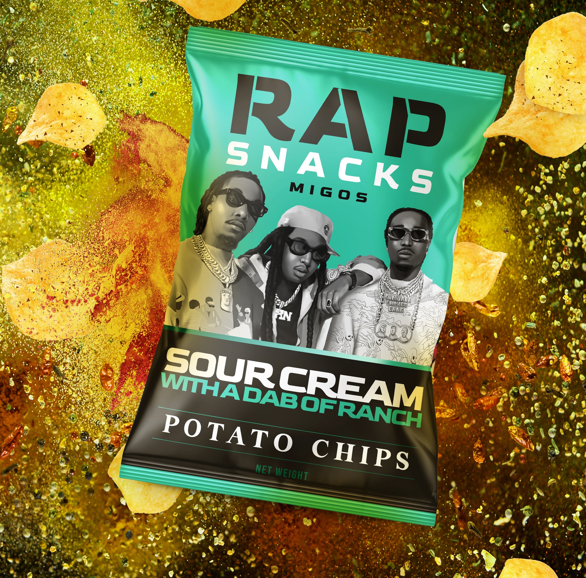 Snacks Packaging Rapper Rap Snacks Migos Sour Cream With A Dab Of Ranch Potato Chips (2.5oz) B ...