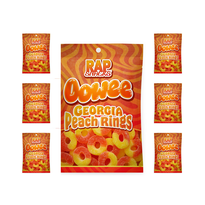 Rap Snacks Oowee Georgia Peach Gummy Candy Rings 6 -PACK