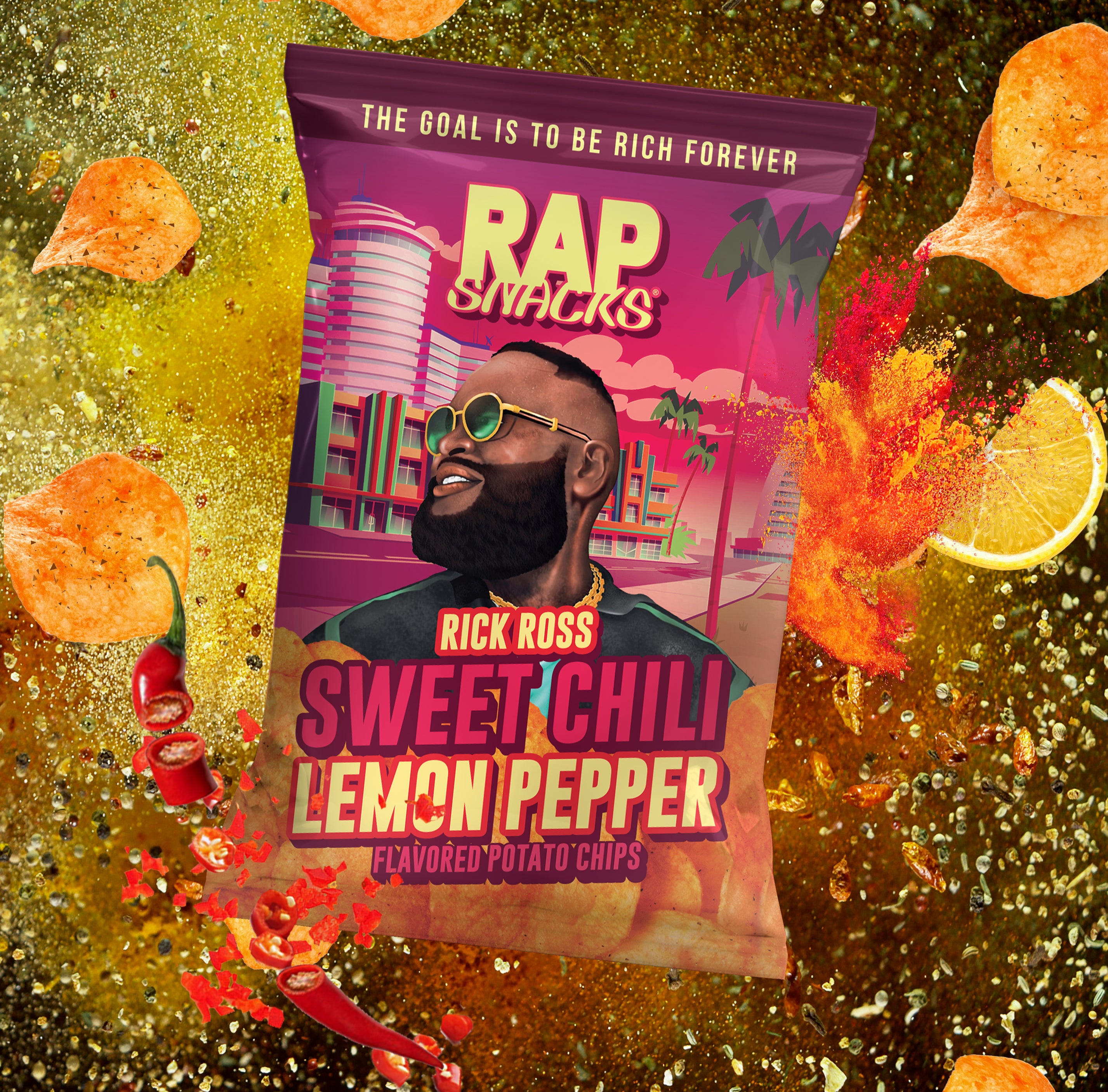 Rick Ross Sweet Chili Lemon Pepper Chips (6 Bags) OFFICIAL RAP SNACKS